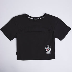 Ladies Misfit Cut Out Crop Top Black