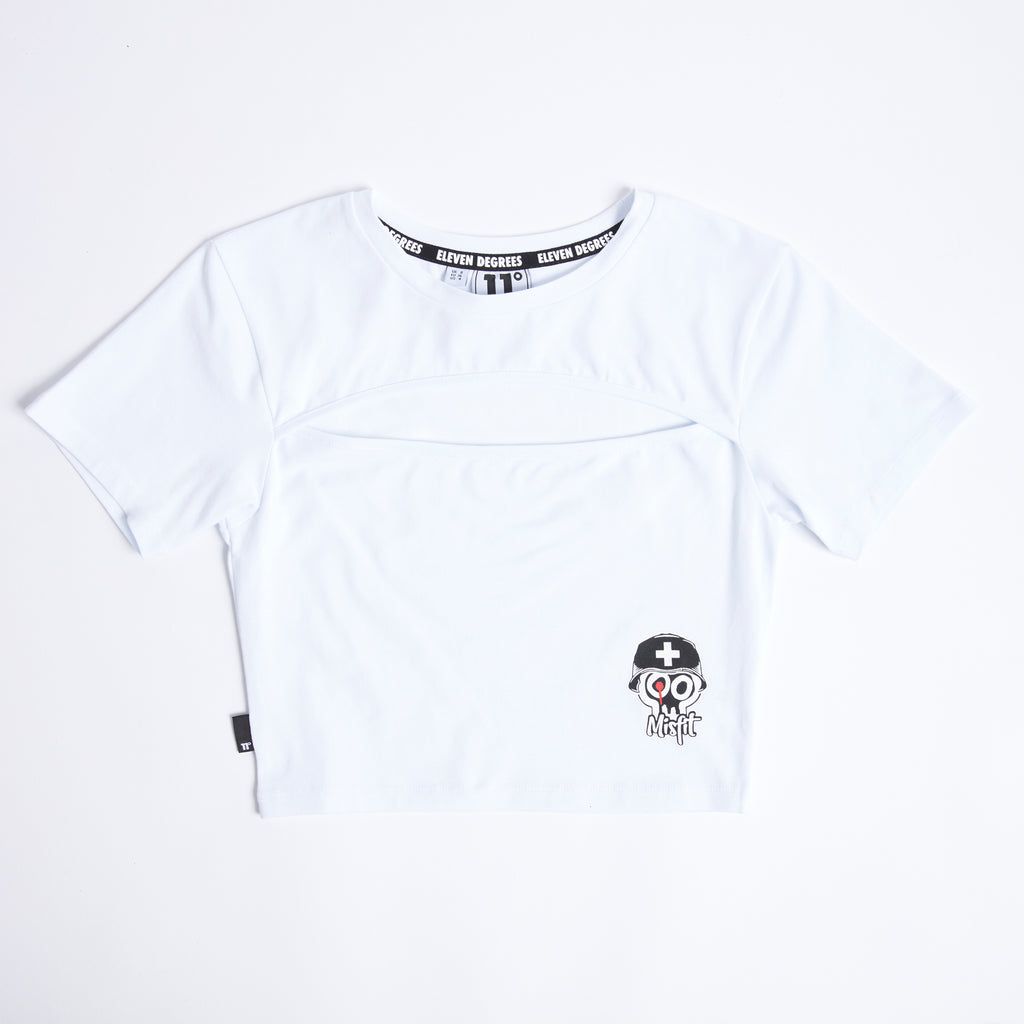 Ladies Misfit Cut Out Crop Top White