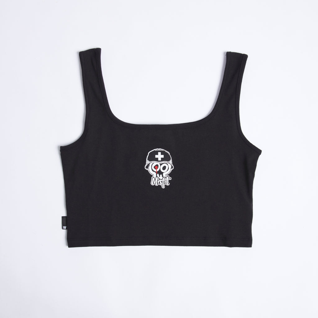 Ladies Misfit Square Neck Crop Vest Top Black