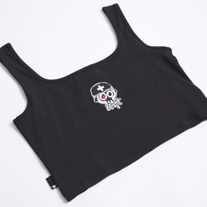 Ladies Misfit Square Neck Crop Vest Top Black