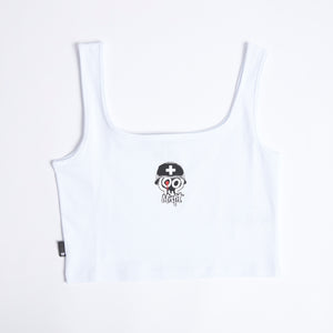 Ladies Misfit Square Neck Crop Vest Top White